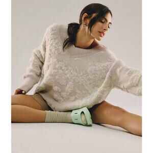 Anthropologie Textured V Neck Sweater XS Gray Oversized Boxy Knit Slouchy